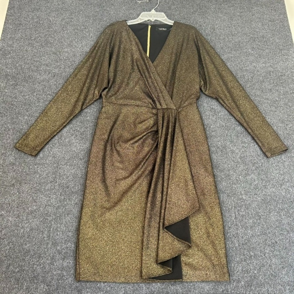 Lauren Ralph Lauren Black Label Gold Metallic Jacquard Dress Size 6 City Party